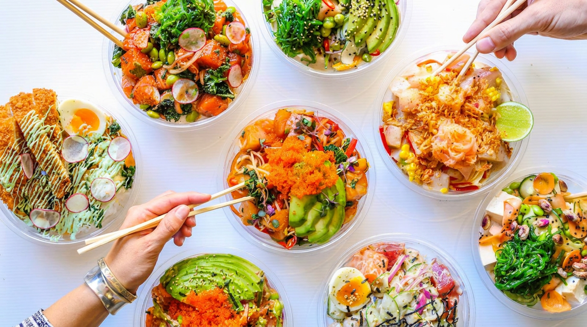 Fresh poke bowls and ramen