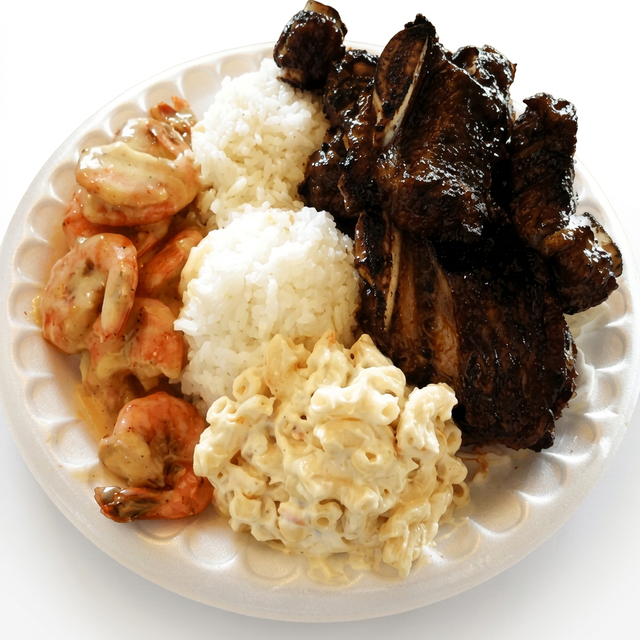 Hawaiian Beef Short Ribs & Shrimp.