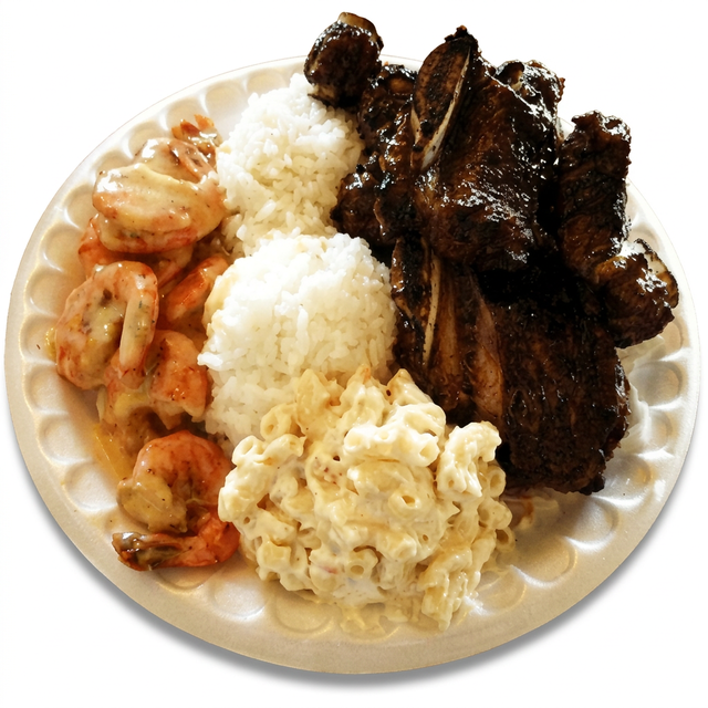Hawaiian Beef Short Ribs & Shrimp.